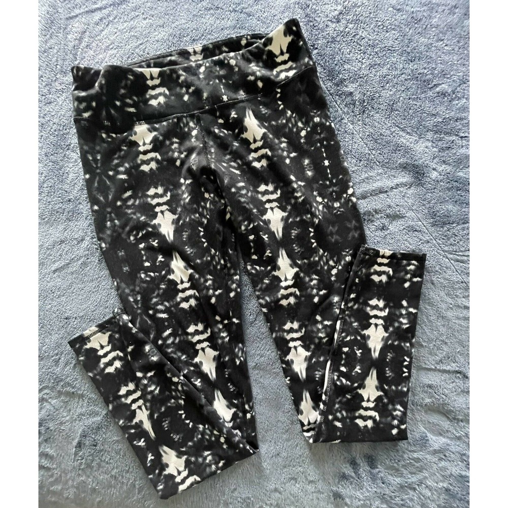Fabletics Womens Tie Dye Mid Rise Leggings Size S Black White Activewear Pants